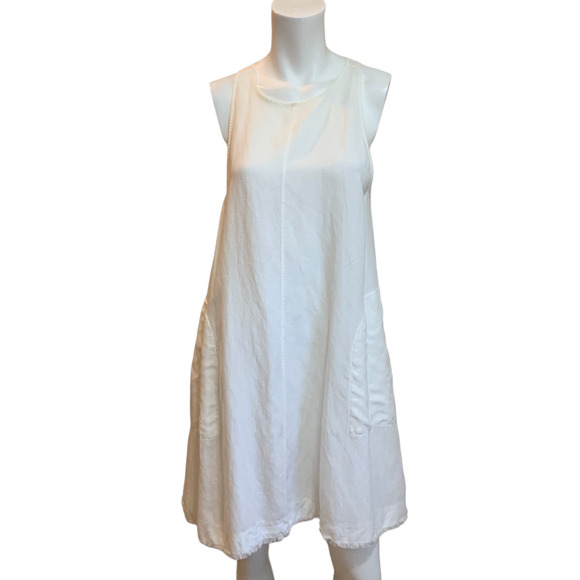 Wilfred White Linen Blend Trapeze Dress with Raw Hem Sleeveless sz S - Picture 2 of 9